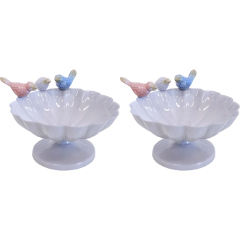 2PK LVD Iron Jewellery/Keys Trinket Bowl Birds 13x15cm - White