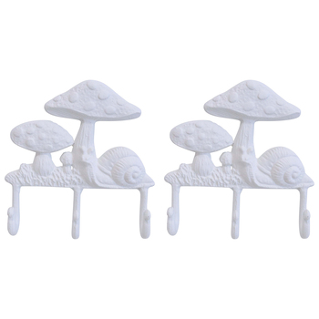 2PK LVD Toadstool Triple Hanging Iron Hooks Home Decor - White