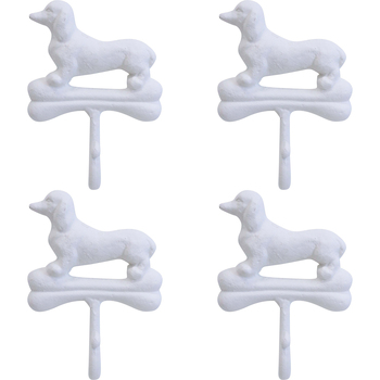 4PK LVD Daschound Hanging Iron Hook Organiser Home Decor - White