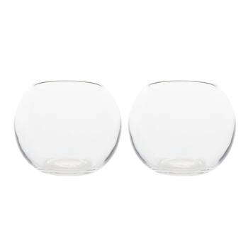 2PK Belle Fish Bowl Glass Flower Vase Round 16cm - Clear