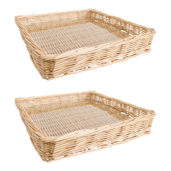 2PK LVD Wicker Willow Basket Tray Square w/ Glass 36x36cm - Natural