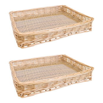 2PK LVD Saint Tropez Wicker Willow Tray Rectangle w/ Glass 40x30cm - Natural