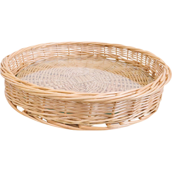 LVD Saint Tropez Wicker Willow Tray w/ Glass Round 36cm - Natural