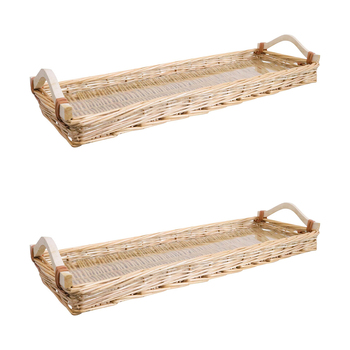 2PK LVD Tray Charcuterie Wicker w/ Handle Rect 20x60cm Willow/Glass - Natural