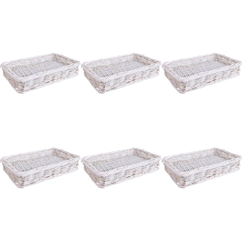 6PK LVD Utility Willow Tray Basket w/ Glass Rectangle 20x10cm - White