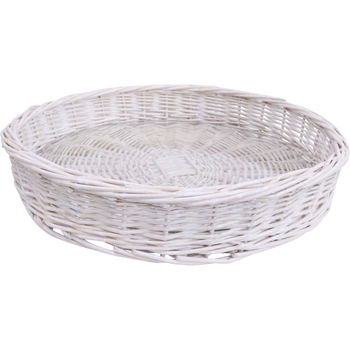 LVD Saint Tropez Wicker Willow Tray Basket w/ Glass 36x36cm Round - White