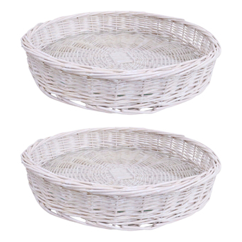 2PK LVD Saint Tropez Wicker Willow Tray Basket w/ Glass 36x36cm Round - White