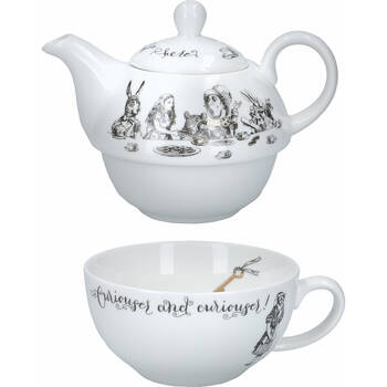 2pc Mikasa x V & A Alice In Wonderland Tea For One Pot and Cup Set White/Black