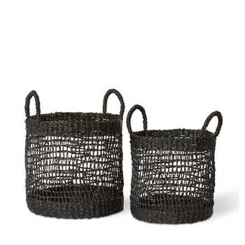 2pc E Style Chacha Seagrass 35cm Basket Set Round - Black