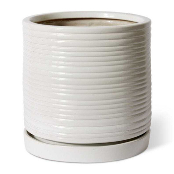 E Style Henley 45cm Ceramic Planter w/ Saucer Round Decor - White