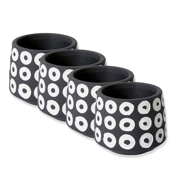 4PK E Style Hayden 13cm Cement Plant Pot Decor - White/Black