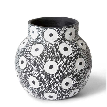 E Style Ashton 22cm Cement Plant Pot Round Decor - White/Black