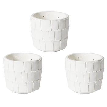 3PK E Style Peyton 11cm Cement Plant Pot Decor - White