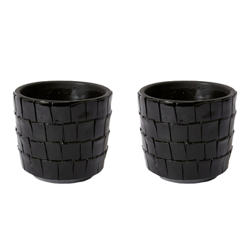 2PK E Style Peyton 15cm Cement Plant Pot Decor - Black