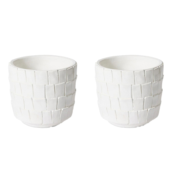 2PK E Style Peyton 15cm Cement Plant Pot Decor - White