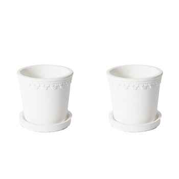 2PK E Style Sophia 11cm Cement Plant Pot w/ Saucer Decor - White