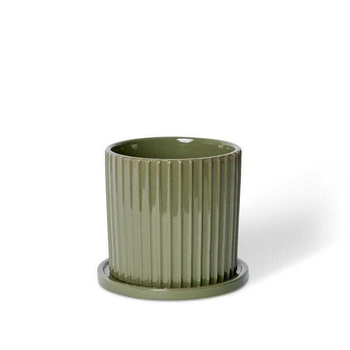 E Style Quinn 18cm Ceramic Plant Pot w/ Saucer Round Decor - Green
