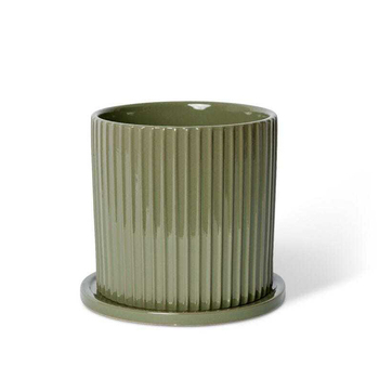 E Style Quinn 22cm Ceramic Plant Pot w/ Saucer Round Decor - Green