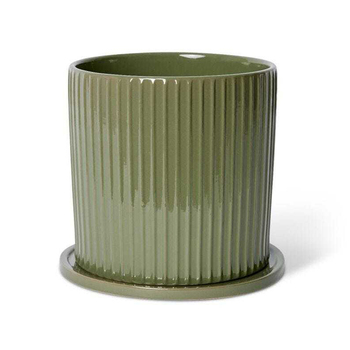 E Style Quinn 26cm Ceramic Plant Pot w/ Saucer Round Decor - Green
