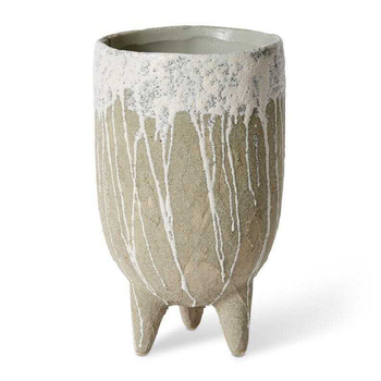 E Style Ember 26cm Ceramic Plant Pot Decor Round - White/Grey