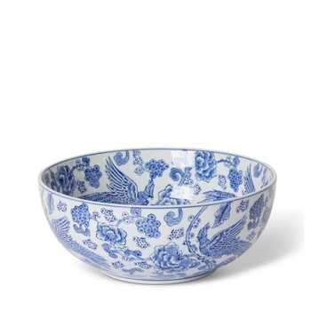 E Style 30cm Porcelain Round Xing Bowl Home Decor - White/Blue