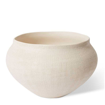 E Style Theo 35cm Ceramic Plant Pot Decor Round - Hessian White