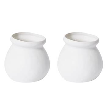 2PK E Style Ceramic Nakano Round Vase Home Decor 15x14cm White