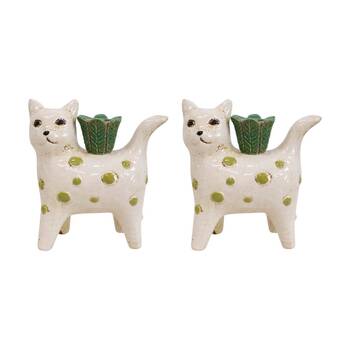 2PK LVD Cat Ceramic Taper/Stick Candle Holder Decor 14x13cm