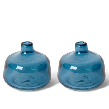 2PK E Style Dalili Glass Decorative Bottle Short Home Decor 11cm - Blue