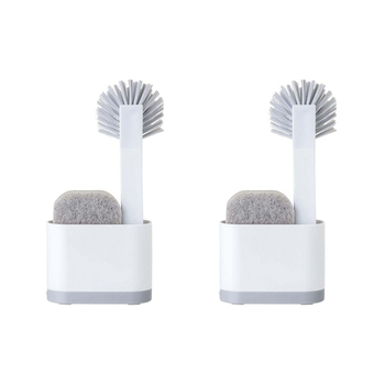 2x 3pc Vigar Rengo Monobloc Sink Caddy/Dish Brush/Sponge Set - White