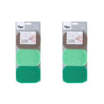 2x 3pc Vigar Antimicrobial Silicone Sponge Rectangular Cleaner