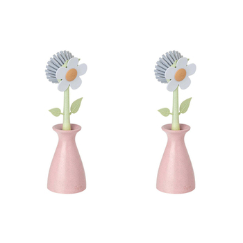2x Vigar 25cm Florganic Dish Brush w/ Vase Dishwashing Tool - Pink