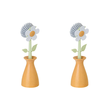 2x Vigar 25cm Florganic Dish Brush w/ Vase Dishwashing Tool - Orange