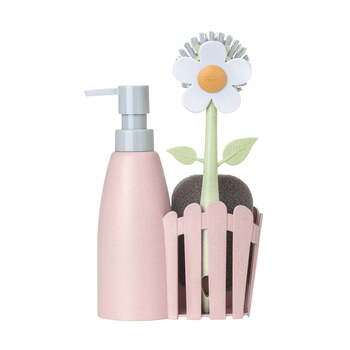 4pc Vigar Florganic Brush/Sink Caddy/Sponge Set w/ 340ml Dispenser Pink