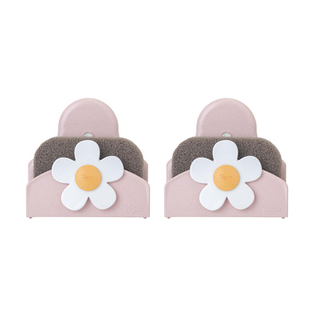 2x Florganic Wall Mounted Suction Holder w/ Sponge - Pink/Grey