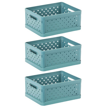 3x Vigar Compact 3.3L Plastic Foldable Crate Basket - Stone Blue