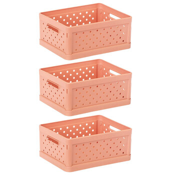 3x Vigar Compact 3.3L Plastic Foldable Crate Basket - Sunrise Orange