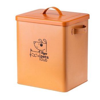 Vigar Pets Club Large Pet Food Metal Storage Container w/ Lid Orange 12L