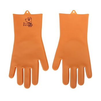 Vigar Pets Club Dog Washing Silicone Gloves Pair Orange