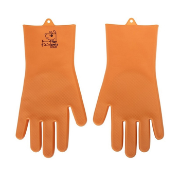 Vigar Pets Club Dog Washing Silicone Gloves Pair Orange