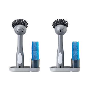 2x 3pc Vigar Pets Club Cat Sink Caddy Dish Brush/Scourer w/ Tray Set