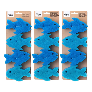 3PK 4pc Vigar Pets Club Fish Scrubber Sponge Set Blue For Cat Bowl 12cm