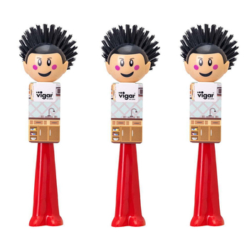 3PK Vigar Funny Non-Scratch Kitchen Dish Brush - Assorted
