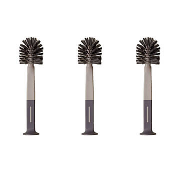 3PK Vigar Standing Grey Bottle & Glass Brush Cleaner w/ Suction Pad 32cm