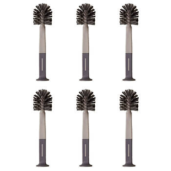 6PK Vigar Standing Grey Bottle & Glass Brush Cleaner w/ Suction Pad 32cm
