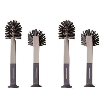 2x 2pc Vigar Standing Grey Bottle/Glass Brush & Oval Dish Cleaner w/ Suction 33cm