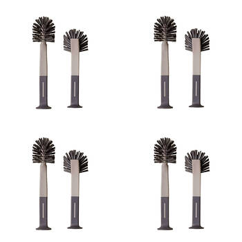 4x 2pc Vigar Standing Grey Bottle/Glass Brush & Oval Dish Cleaner w/ Suction 33cm