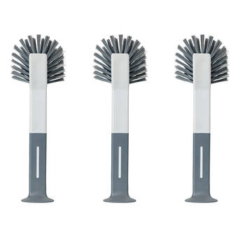 3PK Vigar Standing Oval Grey Dish Brush Cleaner w/ Suction Cup 28cm