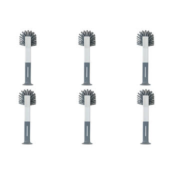 6PK Vigar Standing Oval Grey Dish Brush Cleaner w/ Suction Cup 28cm