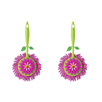 2x Vigar Flower Power Round Microfibre Duster Cleaner - Pink